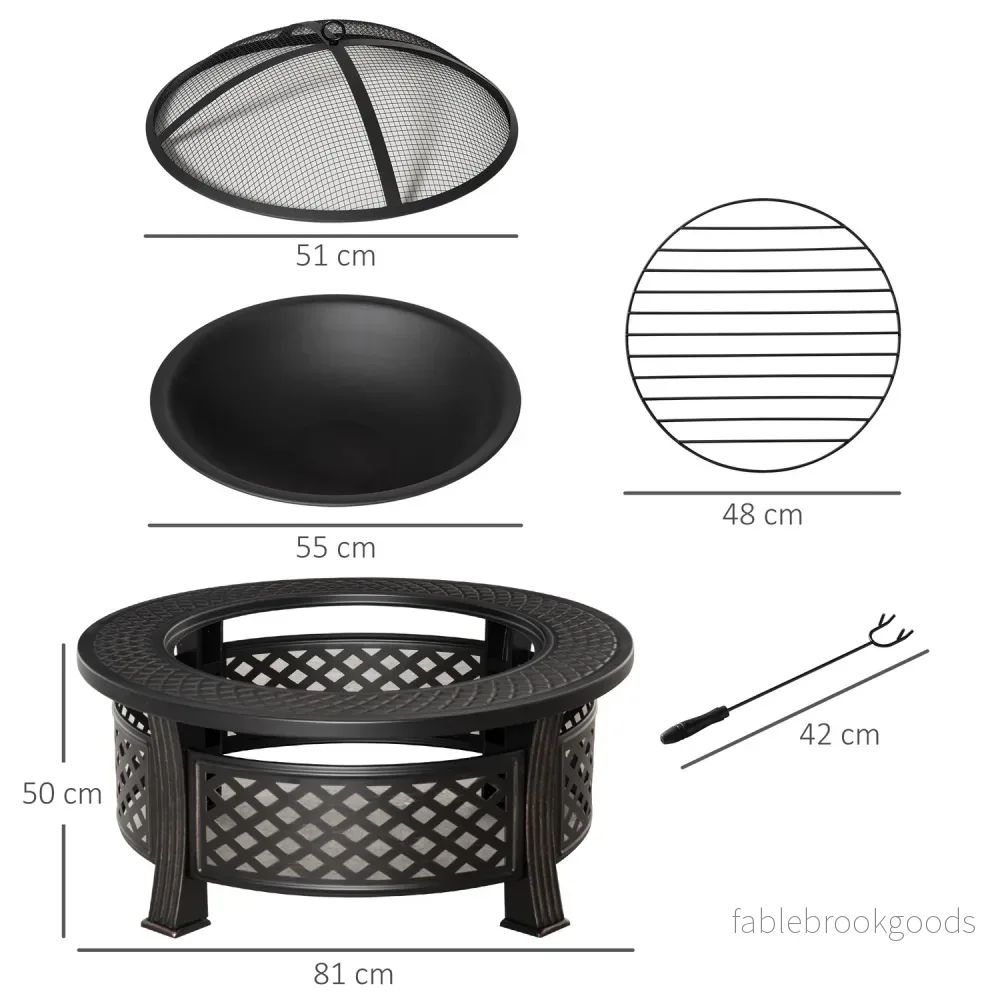 Rund eldstad i stål med gnistskydd för trädgård och grill - Bild 3