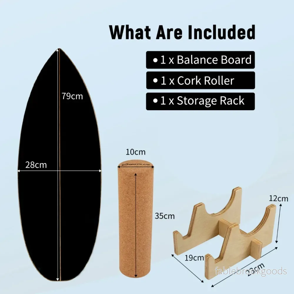 Balance – Board für Erwachsene Holz Gleichgewichtstrainer mit Korkrolle und Aufbewahrungsständer Schwarz – Svart - Bild 2