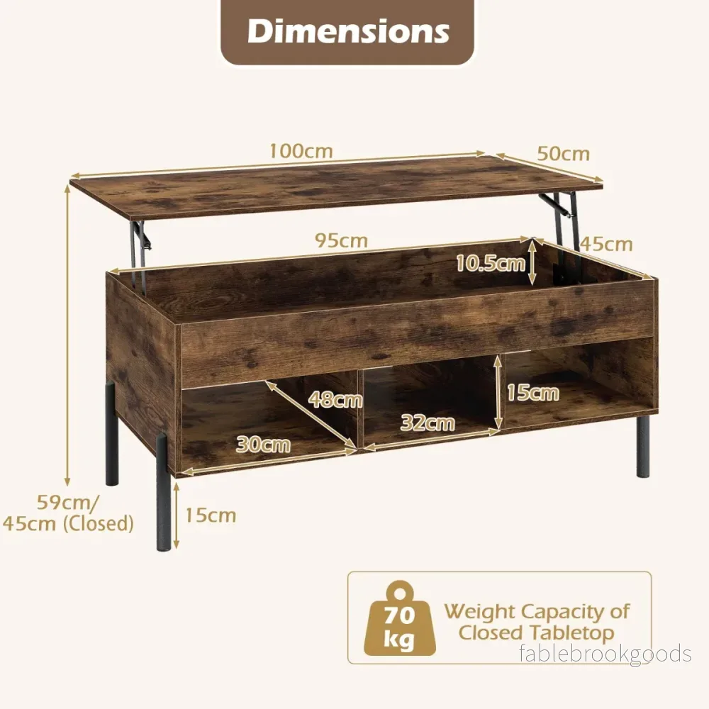 Höjbar – soffbord kaffebord med bordsskiva öppna hyllor – 3 100 x 50 x 45/59 cm – Brun - Bild 2