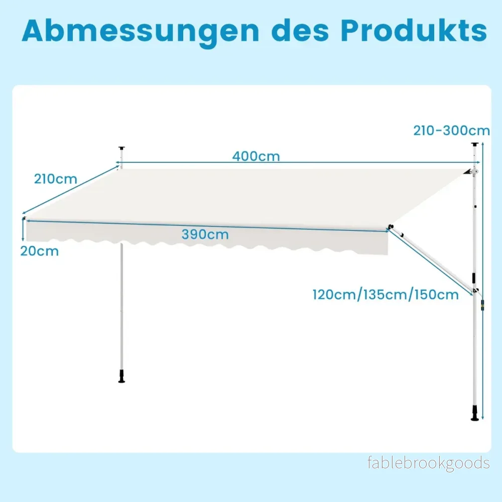 Balkongardin – utan borrning med handvev, höjdjusterbar och klämd markis – 400 cm – Vit - Bild 2