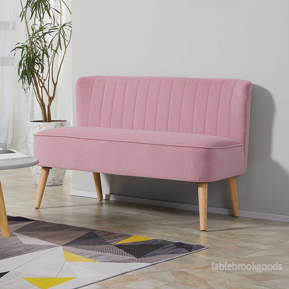 Rosa 2-sits tygsoffa med träben - Bild 2
