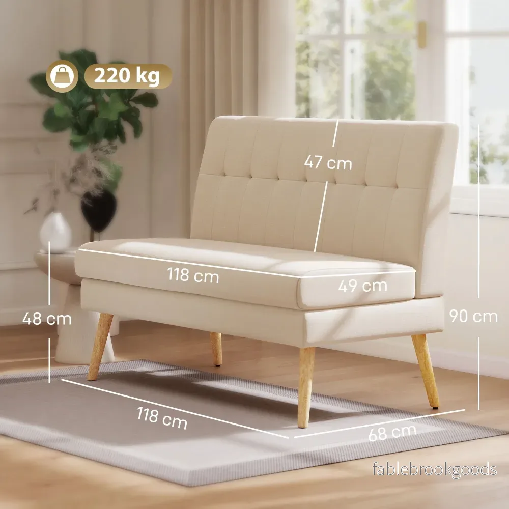 2-sitssoffa, tuftad rygg, träben, linne-look, beige - Bild 3