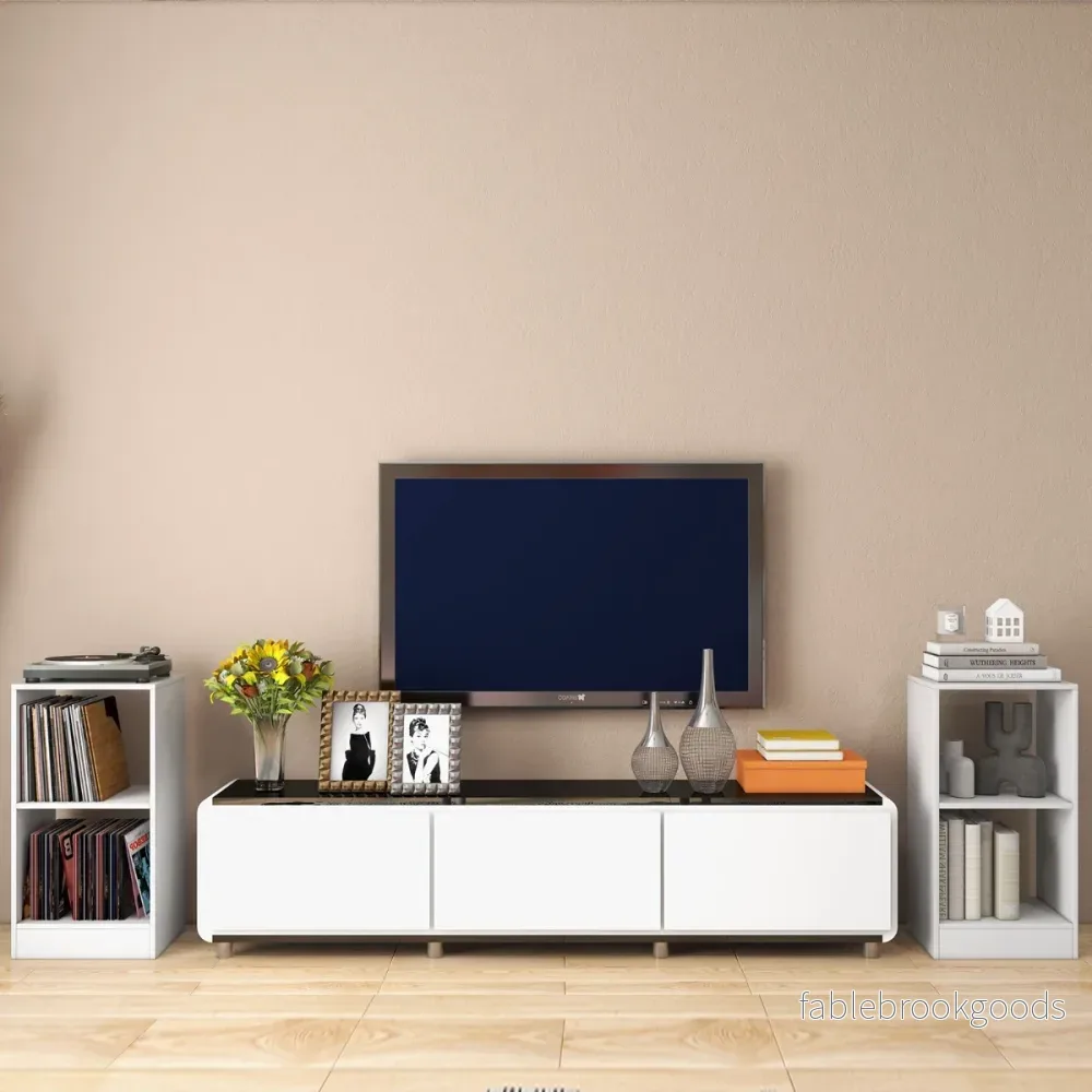 Set – med bokhyllor i trä nivåer och anti lutningsskydd – 2 2 38 x 33 x 72,5 cm – Vit - Bild 3