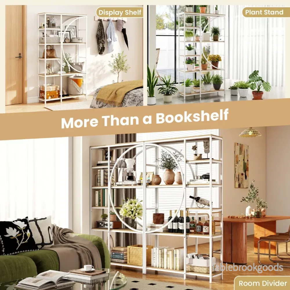 pack – geometrisk bokhylla med öppna trähyllor och metallram kontorshylla vitt – 2 – Vit - Bild 3