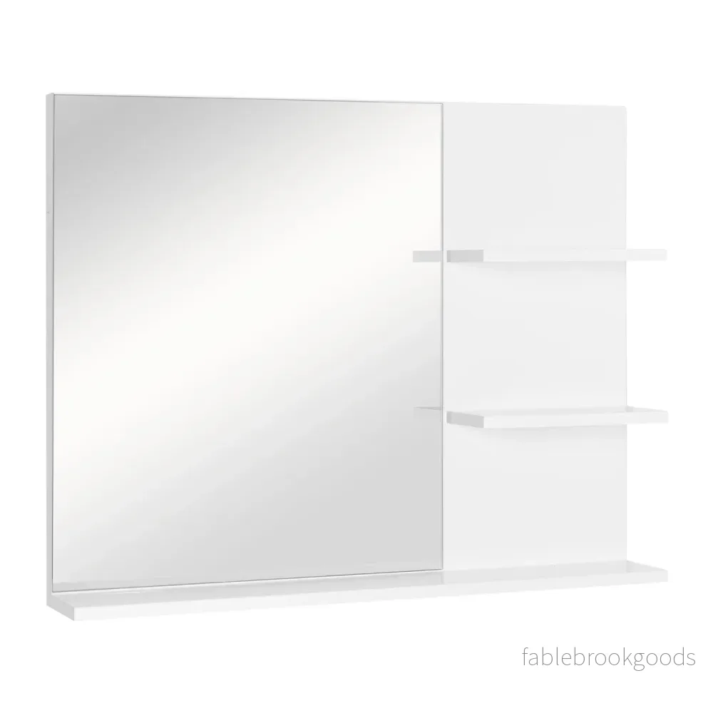 Badrumsväggspegel med 3 hyllplan, Vit MDF 60x10x48cm