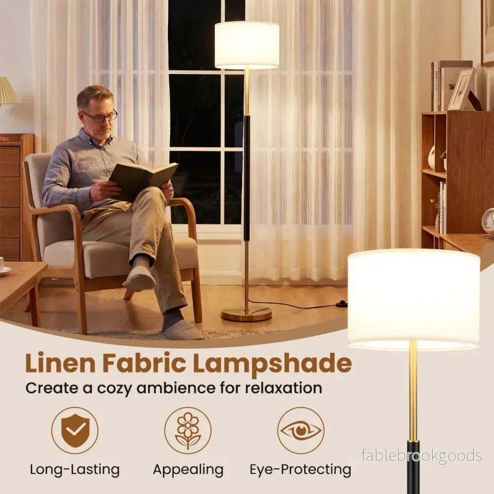 Stående – lampa med linneskärm, E27 sockel och fotbrytare – 165 cm – Svart - Bild 3