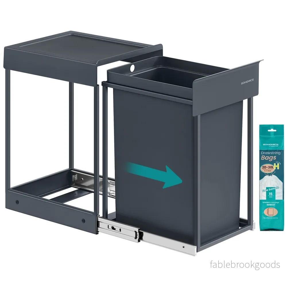 Afvalbak - 34,7 x 25,7 x 43,4 cm - 20 liter - uitschuifbaar - stalen frame - ABS-deksel - grijs