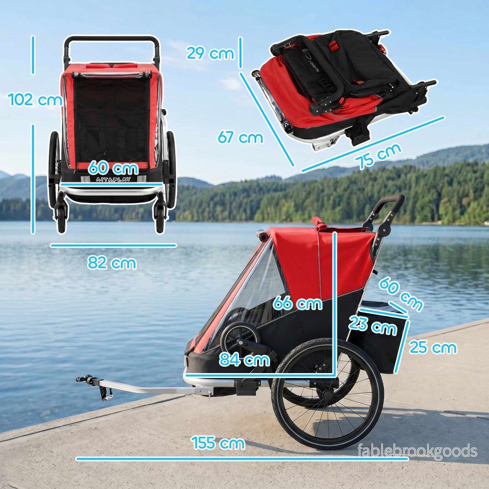 2-i-1 cykelvagn för barn, 2-sits, röd - Bild 3