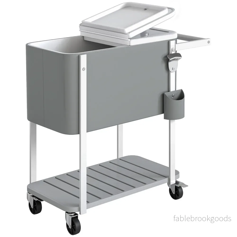 Kylvätskevagn för utomhusbruk med hjul, 56 liters kapacitet, grå