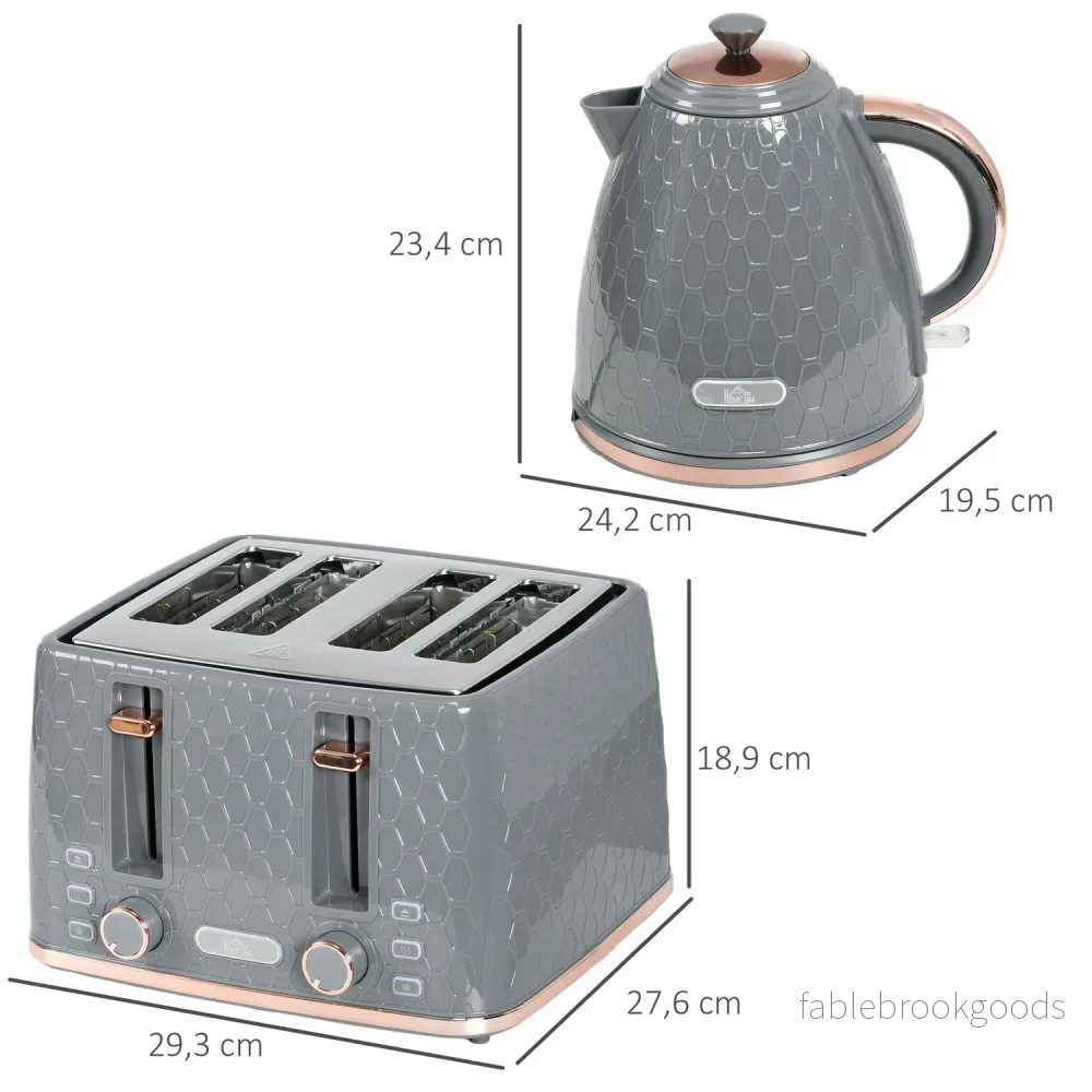 Brödrost- och vattenkokare, 1,7 l, 4 skivor, grå plast - Bild 3