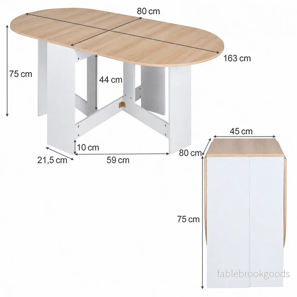 Rund – fällbord, balkongbord, fällbart trädgårdsbord för 4‑7 personer vitt – 163 x 80 x 75 cm - Bild 2