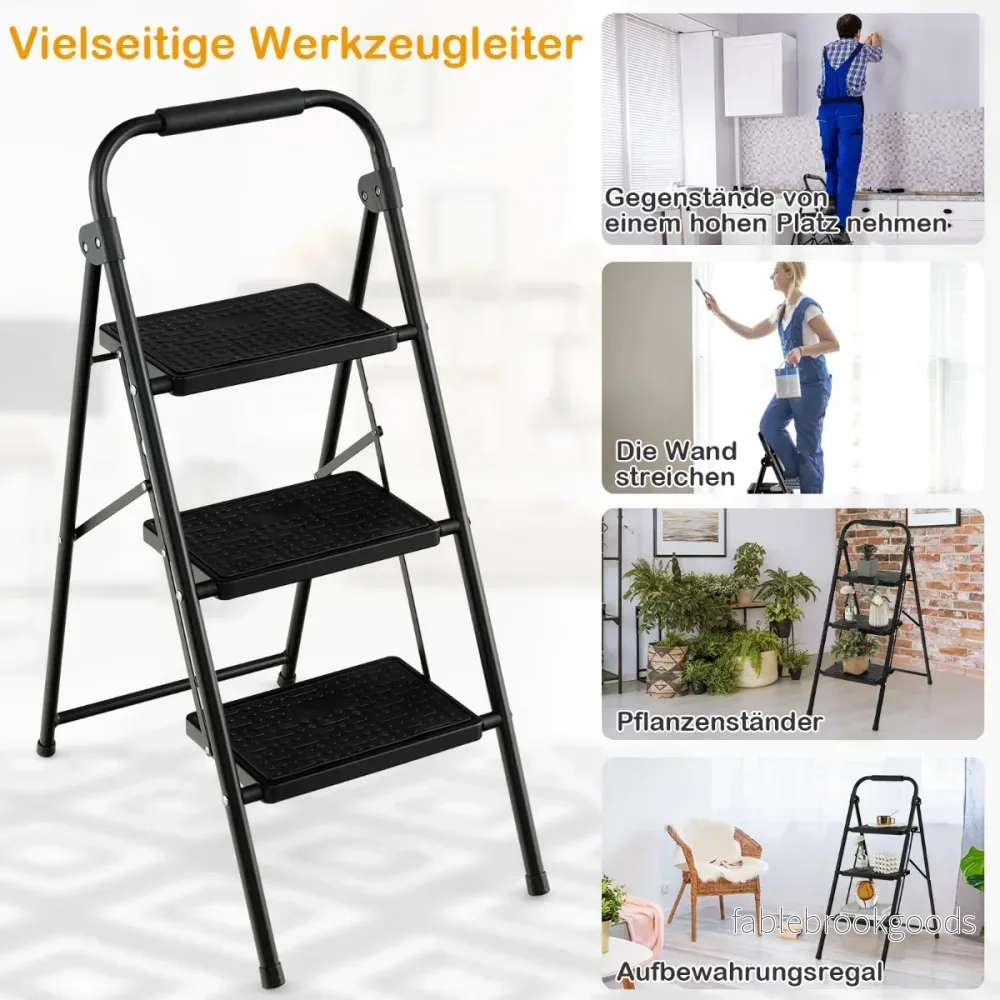 Trappstege – med hopfällbar klätterhjälp halkfria – 3 64 x 39 x 90 cm – Svart - Bild 2