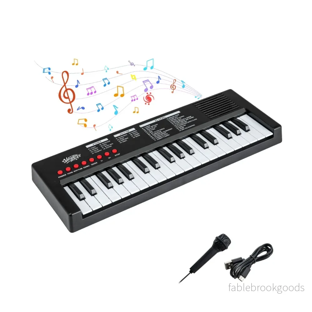Barn – Piano Keyboard Tangent bärbar med Rytm Klangfärg och Demo – 37 8 8 22 – Svart