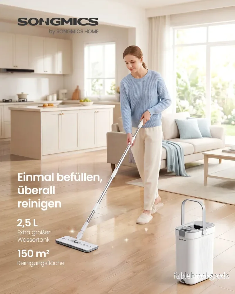 Dweilset met Emmer - 4 Microvezelhoezen - Gescheiden Waterkamers - Wit-Grijs - Bild 2