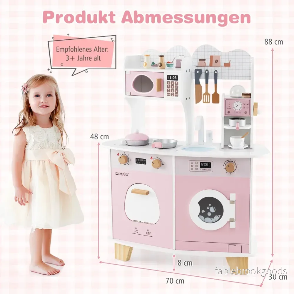 Barnkök – med tillbehör och kaffemaskin mikrovågsugn ugn leksakskök – Rosa - Bild 2