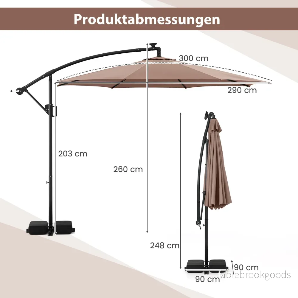 Parasoll – med LED belysning lägen sidoparassol sandsäckar och vev lutningsvinkel justerbar – 9 300 cm – Brun - Bild 2