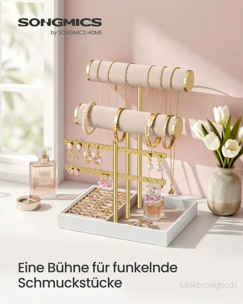 Sieradenhouder - Met Dienblad - Fluweel - Licht Goudbruin - Bild 2
