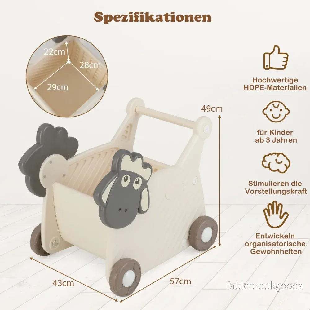 Gåvagn – i fårform för att skjuta och dra med kapacitet hjul – 18 l 4 – Beige - Bild 2