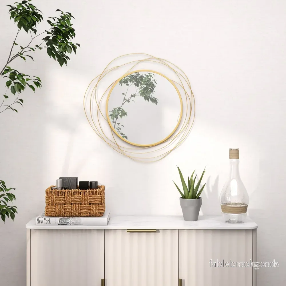 Guld rund väggspegel, 65 cm – Metallram, dekorativ - Bild 2