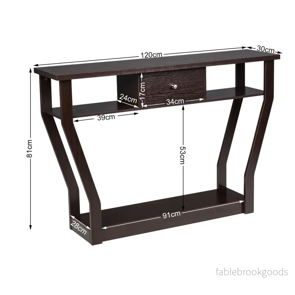 Konsolbord – Hallbord med låda och hylla – 120 x 30 x 81 cm – Brun - Bild 2