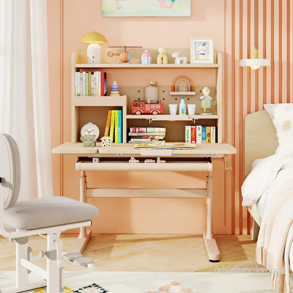 Barnskrivbord – med hylla och låda Höj sänkbart för skolbarn lutbar bordsskiva – Natur - Bild 3