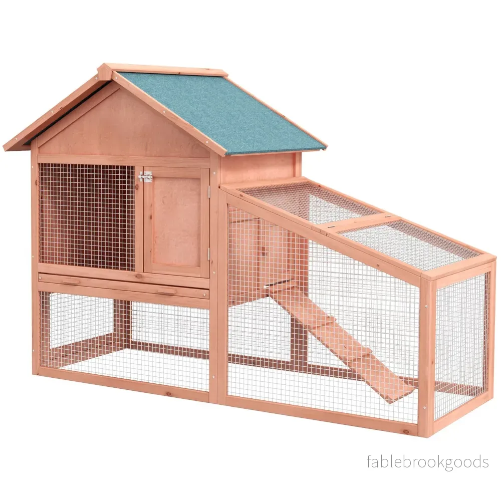 Dubbeldäckare utomhusbur för smådjur, gran – 144×64,5×100 cm