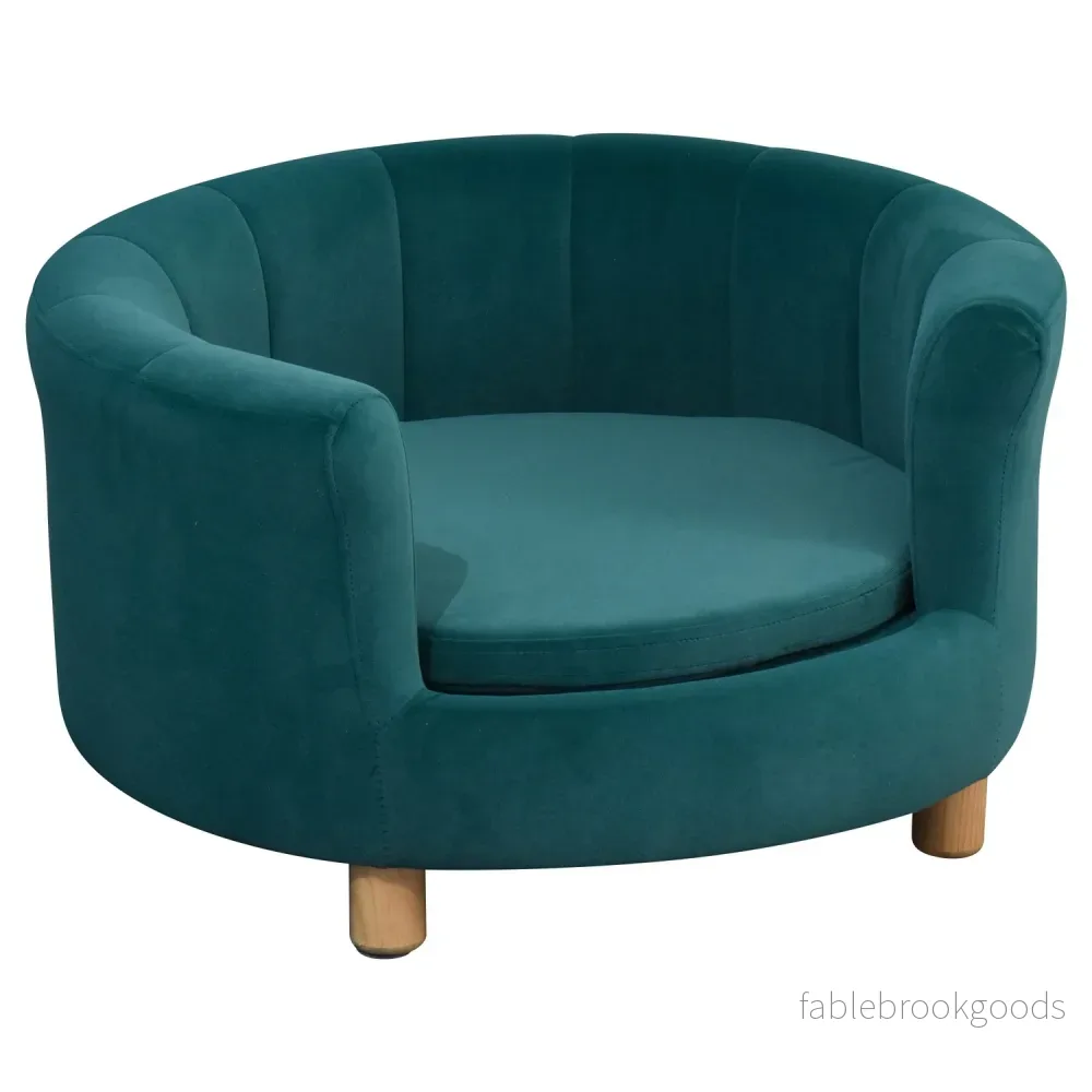 Elegant hundbäddsoffa med mjukt överdrag och träben Elegant hundbäddsoffa med mjukt överdrag och träben