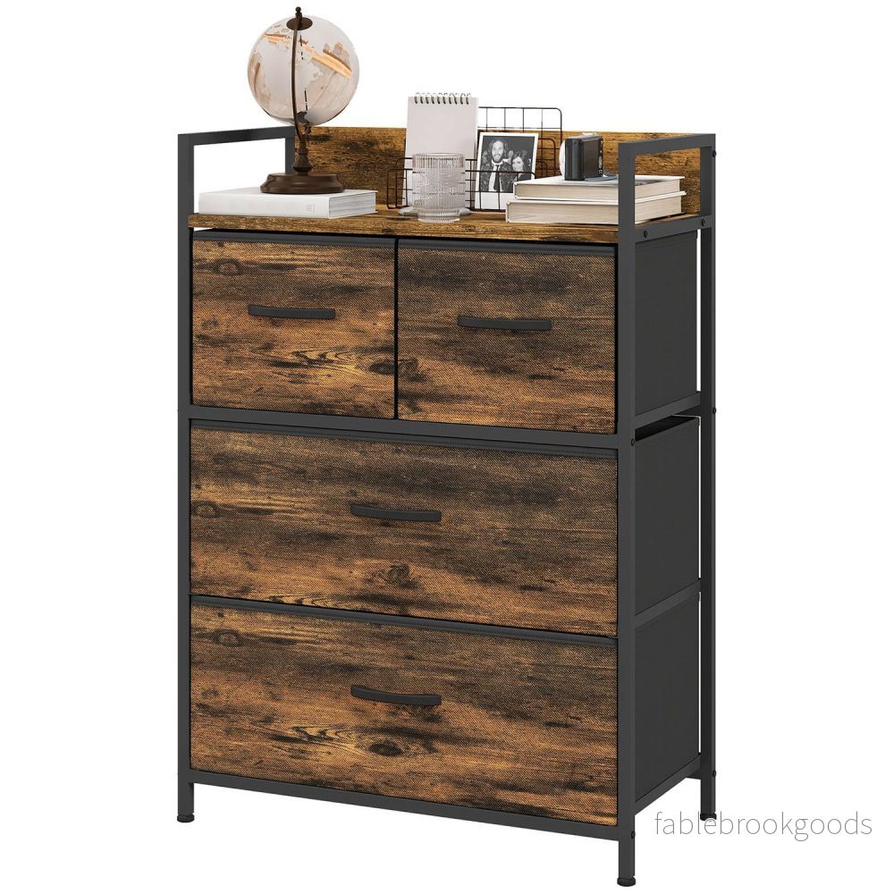 Rustik brun byrå med 4 vikbara tyglådor Rustik brun byrå med 4 vikbara tyglådor