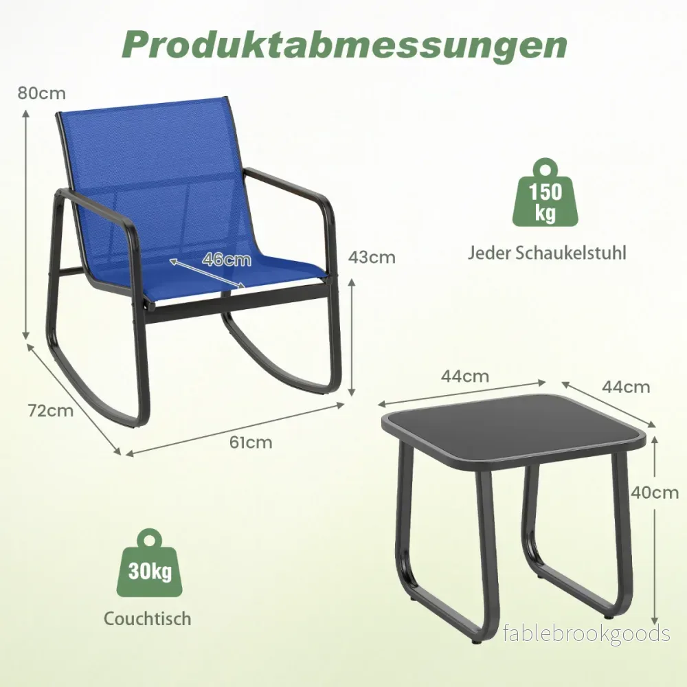 delars – trädgårdsmöbelset med stolar och bord balkongset mjuk gungande rörelse – 3 2 – Blå - Bild 2