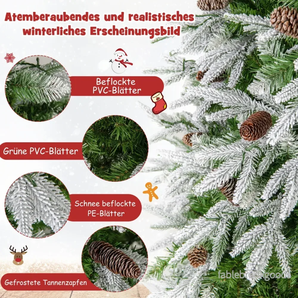 Hög – upplyst julgran snötäckt med gångjärnsstruktur – 190 cm – Grön