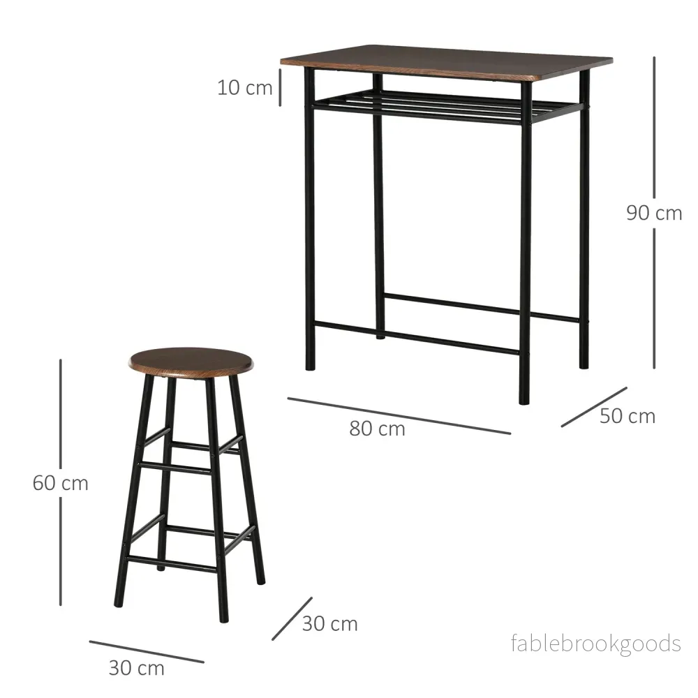 Svart Barbordsset med pallar & förvaring, 80x50x90 cm - Bild 3