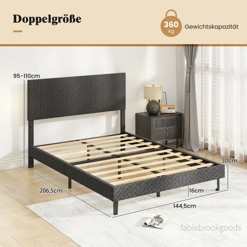 Sammetssängram – med höjdjusterbart chevron huvudgavel Vadderad – 140 x 200 cm – Grå - Bild 2