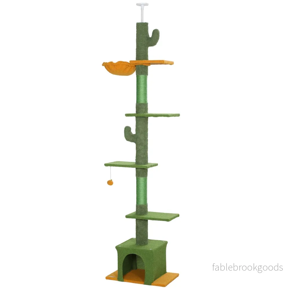 Kattträd 230-275 cm med grotta och lekboll – Grön