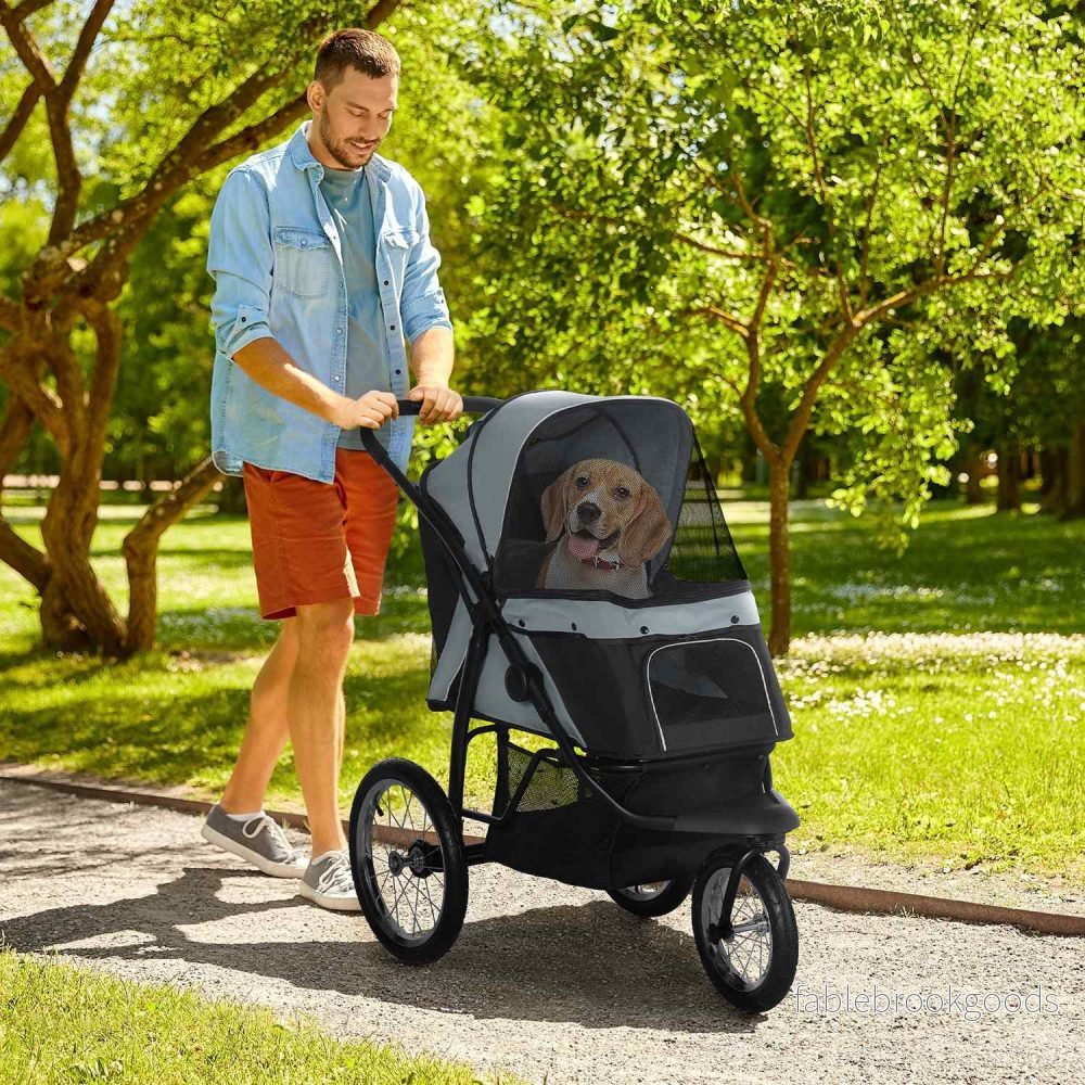 Hopfällbar husdjursvagn med reflexer, mesh och solskydd - Bild 2