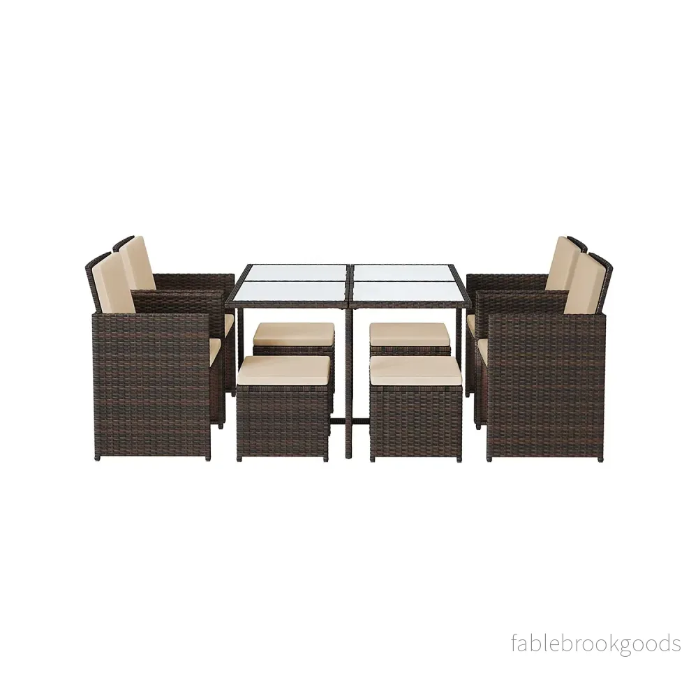 Trädgårdsmöbelset – Platssparande – Set om 9 – Brun-beige