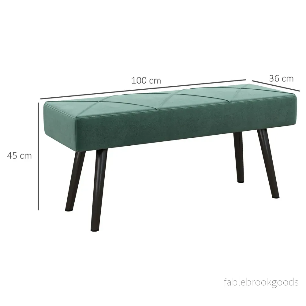 Sammetsklädd bänk, X-mönster, 100x36x45 cm, grön - Bild 3