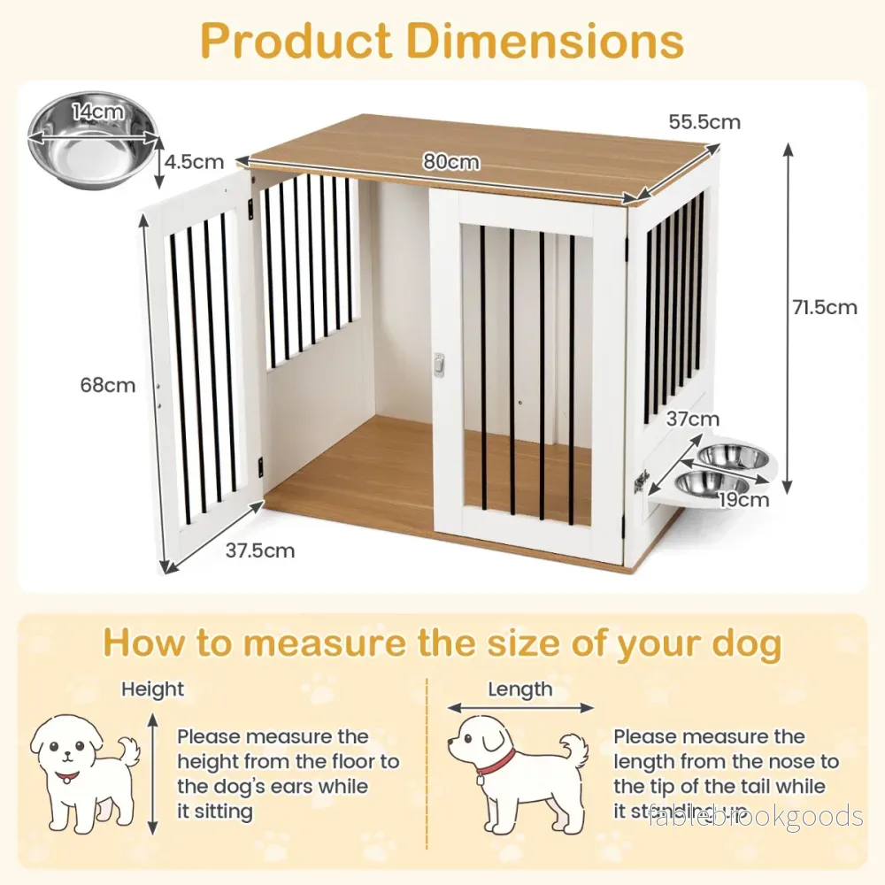 Hundbox – med 360° roterande matskålar och låsbar dörr hundbur sidobord – Vit - Bild 2