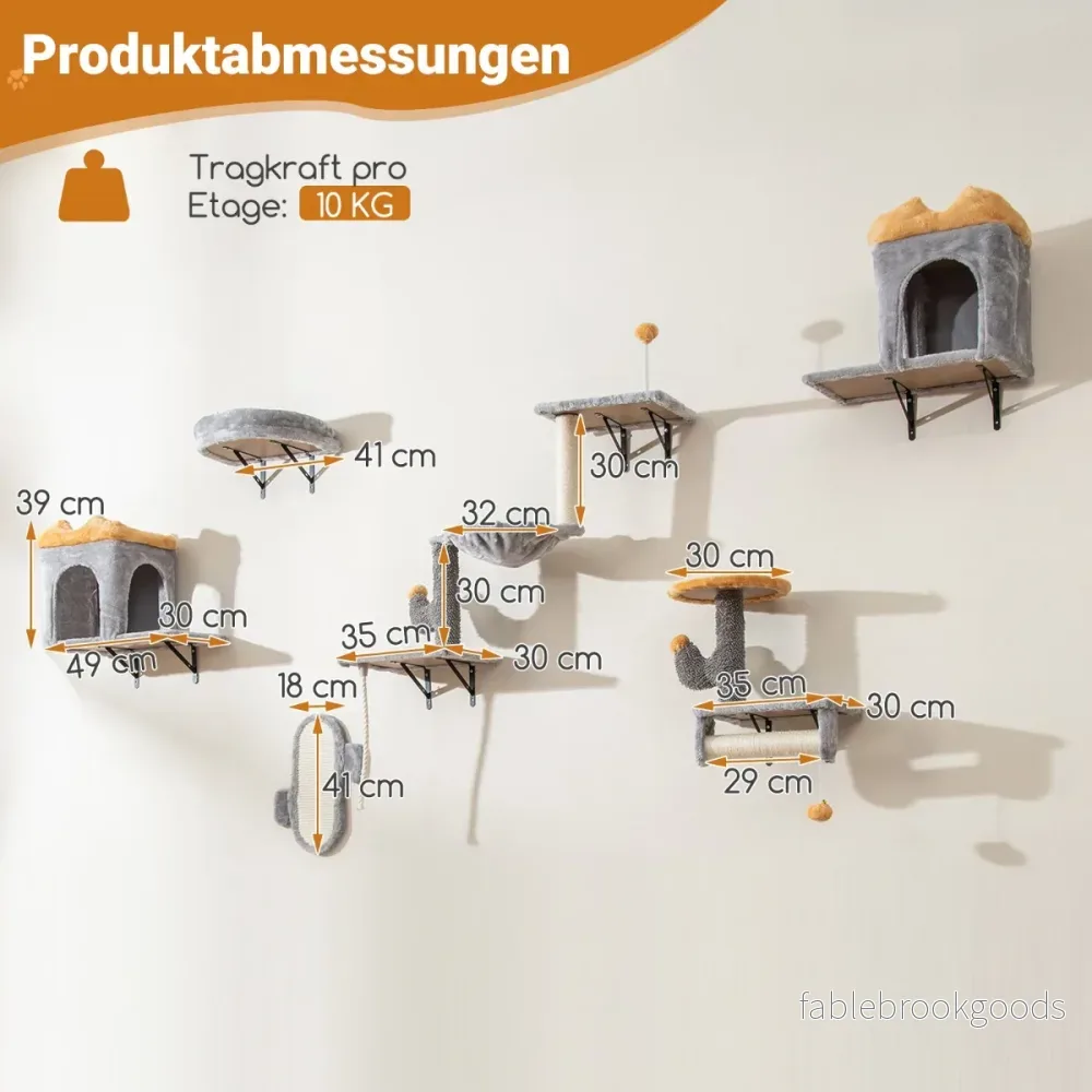Väggmonterad – kattorn uppsättning Platsbesparande klösträd set med stegs plattform – 2 – Grå - Bild 2