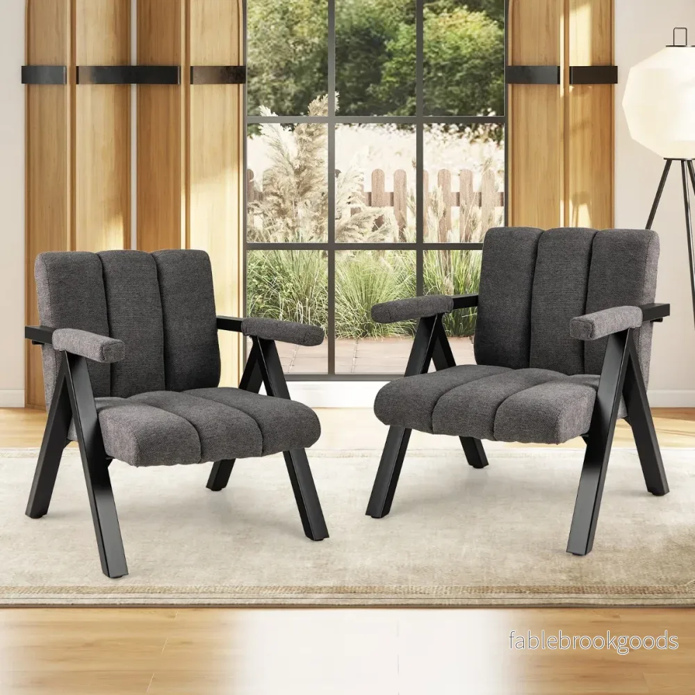 Polstret – loungestol med armlæn og metalramme, moderne sofa afslapningsstol – Grå - Bild 3