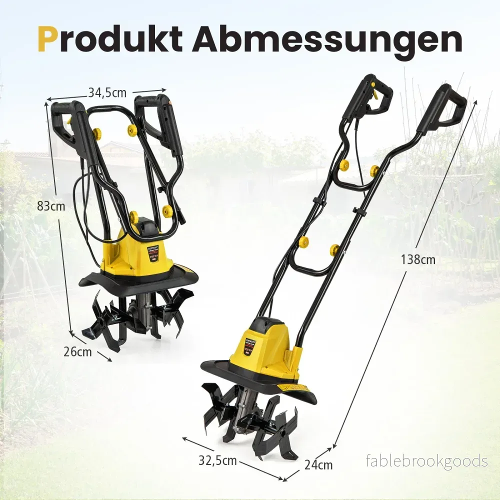 Elektrisk – motorhacka 750W | Arbetsbredd Arbetsdjup varv/min jordhacka med skyddsbrytare – 32 cm 22 cm 380 32,5 x 24 x 138 cm – Gul - Bild 2