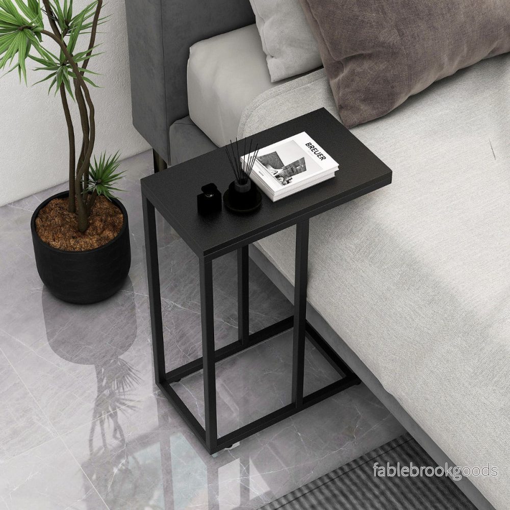 Sidobord – C format soffbord med metallram för vardagsrum – 45,5 x 25,5 x 64 cm – Svart - Bild 3