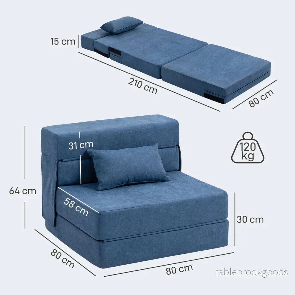 Bäddsoffa på golvet – skum, mörkblå, kudde ingår - Bild 3