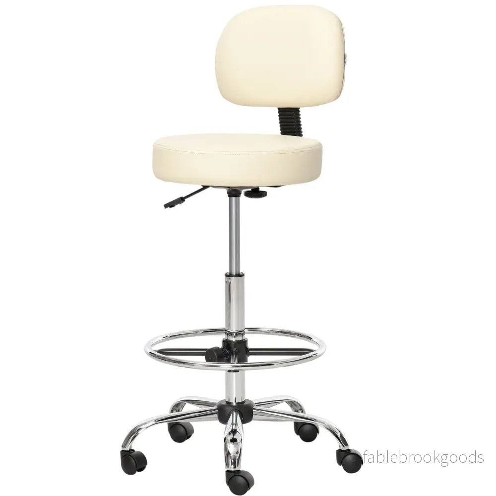 Justerbar beige PU pall med ryggstöd – 56x57x104-127cm Justerbar beige PU pall med ryggstöd – 56x57x104-127cm
