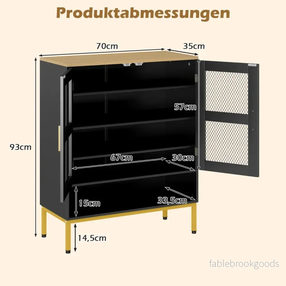 Modern – skoskåp i trä med nätdörrar, metallben och justerbara hyllor – Svart - Bild 2