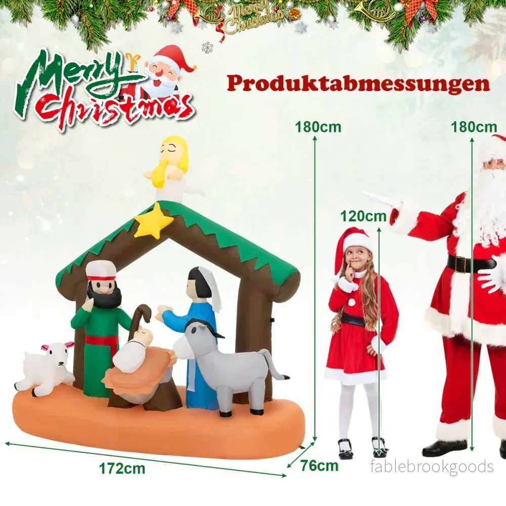 Hög – uppblåsbar juldekoration reenactment av Jesu födelse med LED lampor – 180 cm – Färgglad - Bild 3