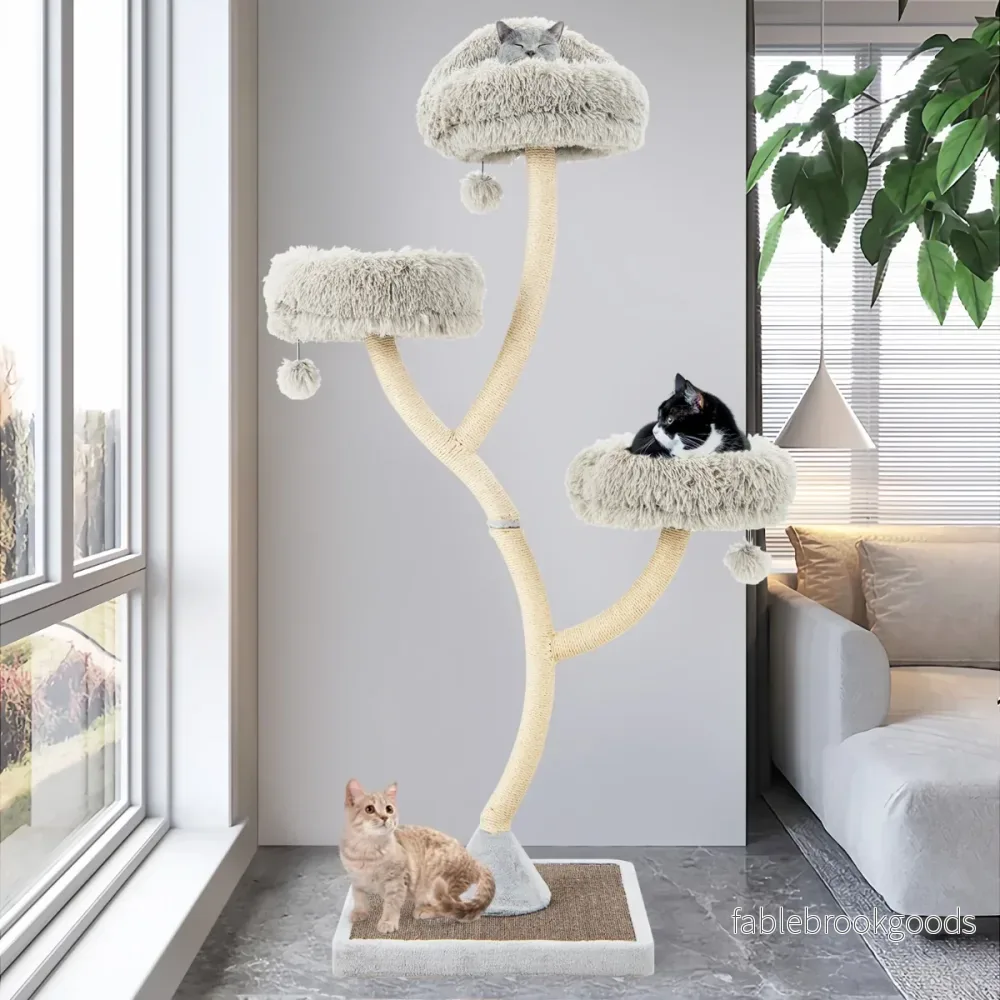 Kattträd – med sisalskrapstolpar och varma viloplatser plyschbollar – 3 178 cm – Grå - Bild 2
