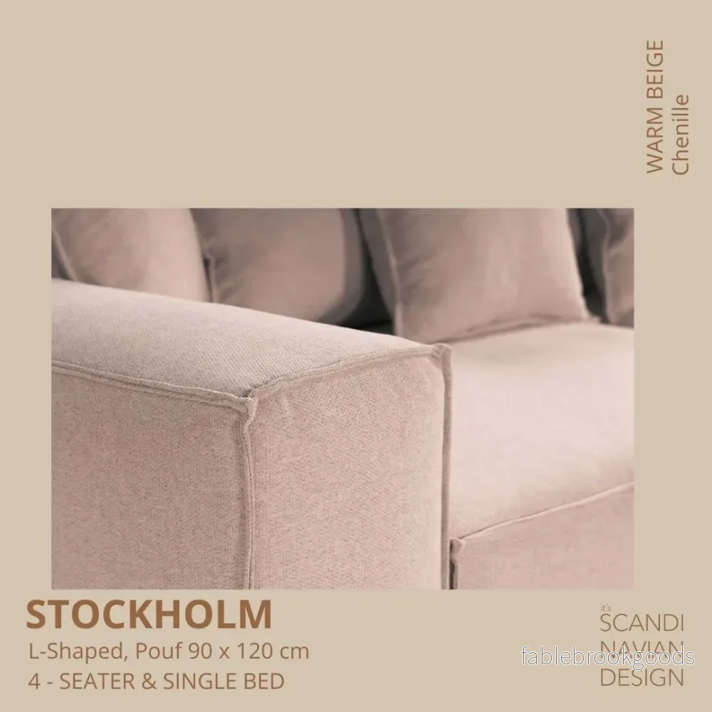 Stockholm L- Shaped sofa/single bed Chenille Warm Beige removable & washable cover - Bild 3
