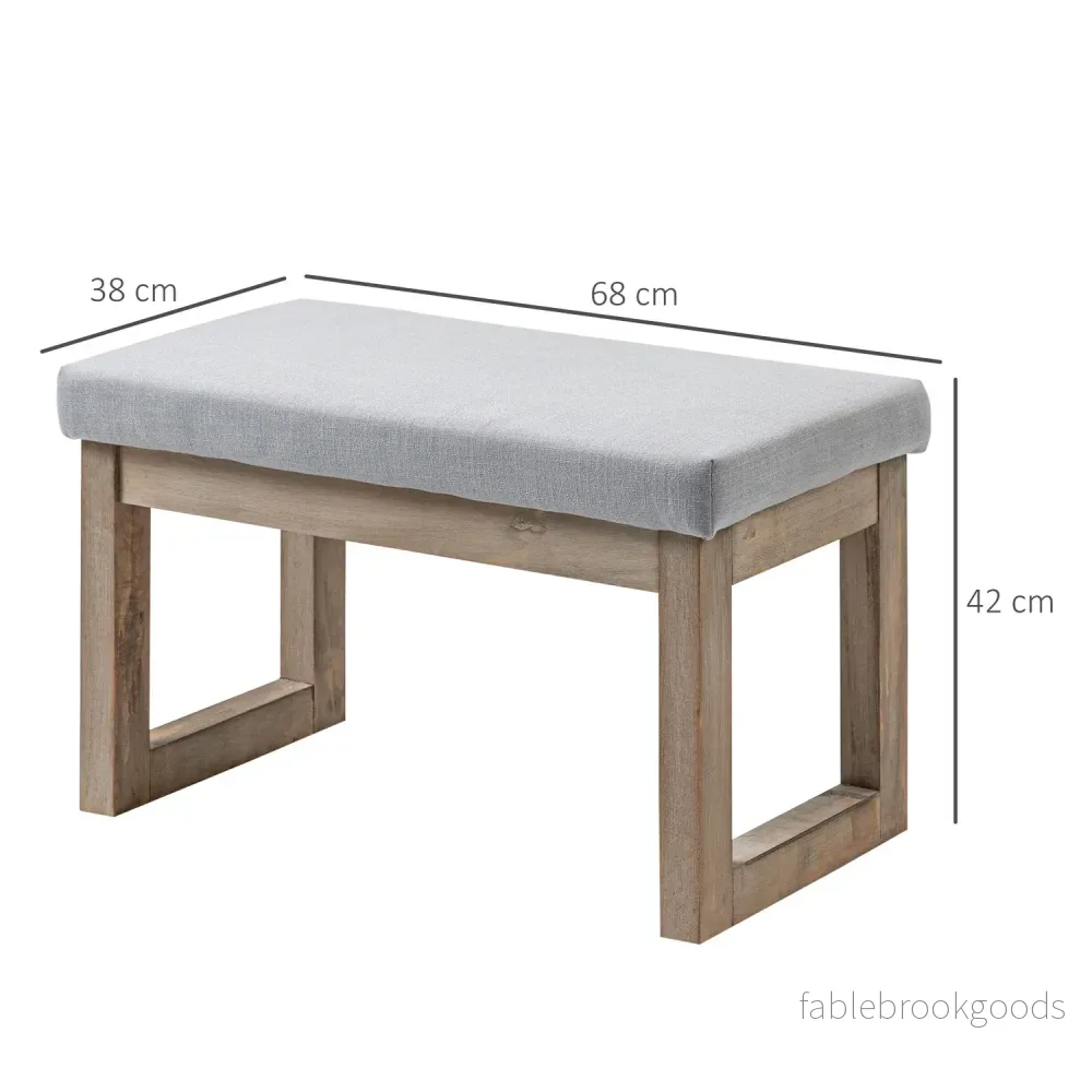 Grå fotpall i linnelook med träben – 68x38x42 cm - Bild 3