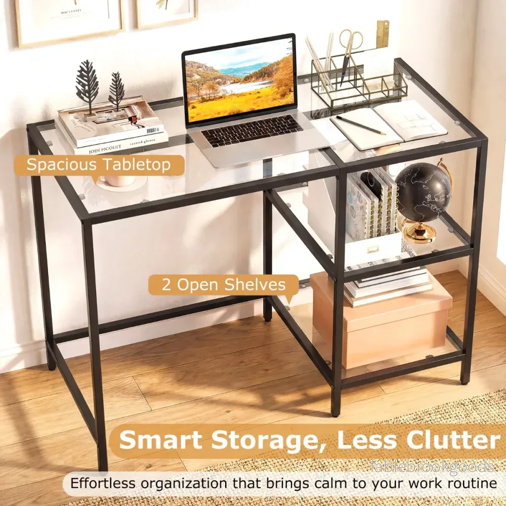 Skrivbord – Datortisch med härdat glasplatydd Skyddsglasställ – Svart - Bild 3