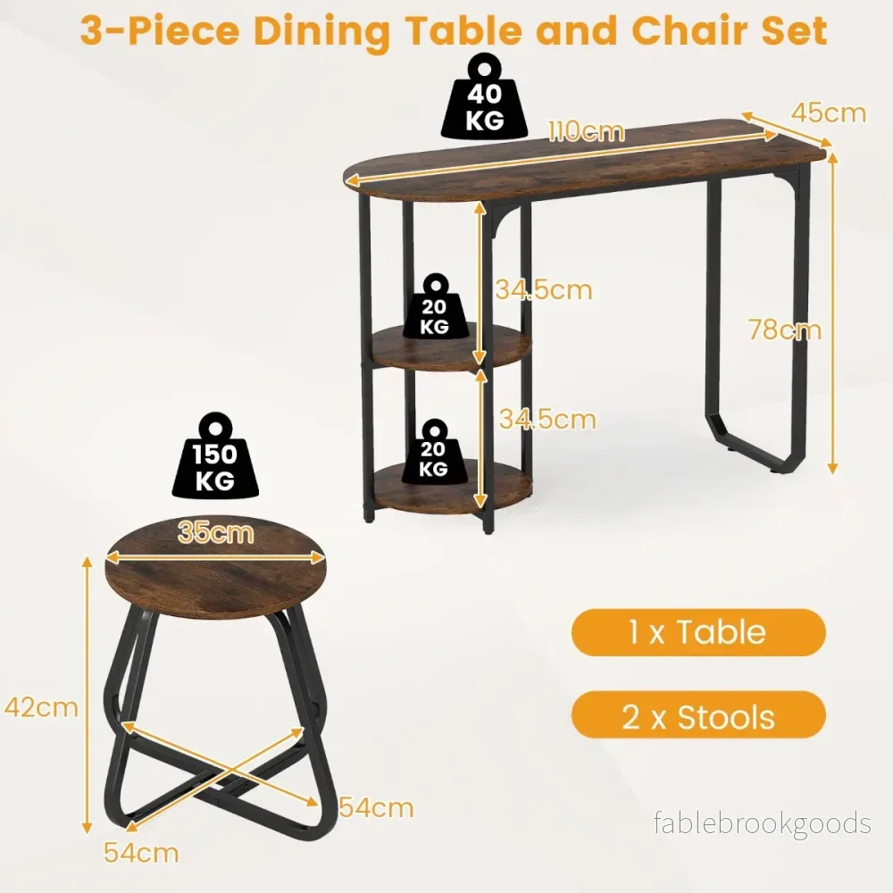 pcs – Industrial matsalsgrupp med trä metall köksbord och pallar Platsbesparande bistrogrupp Rustikbrun – 3 2 – Rustik brun - Bild 2